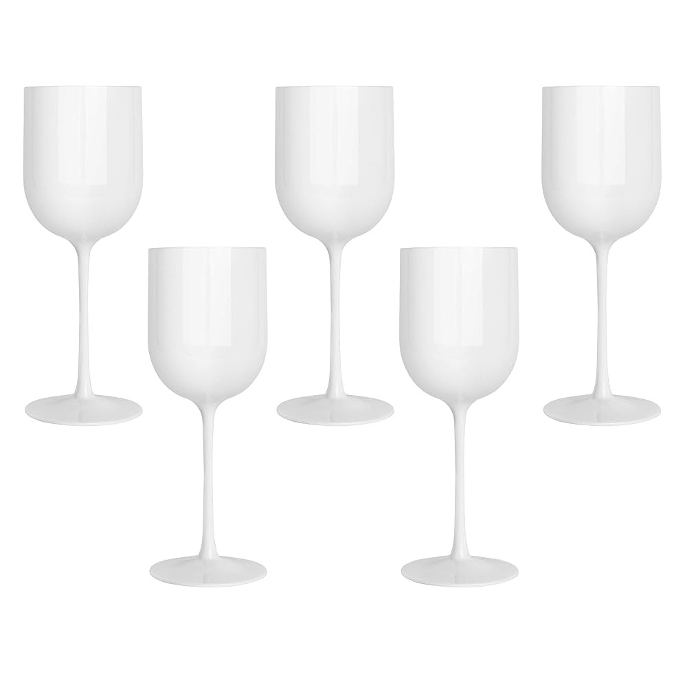 PLASTICPRO White Plastic Wine Glasses Set of 10 Elegant Wine Goblets Hard Plastic Wine Cups on St... | Amazon (US)