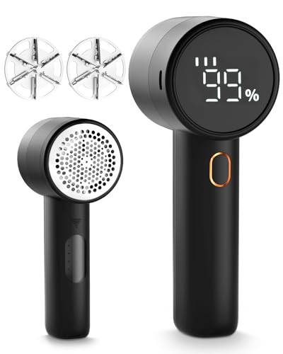 Fabric Shaver, Lint Remover Rechargeable, Electric Portable Sweater Defuzzer with 3 Speeds, 6 Leaf Blades, Digital LED Display to Remove Pilling for Clothes, Furniture, Sweater, Couch, Blanket | Amazon (US)