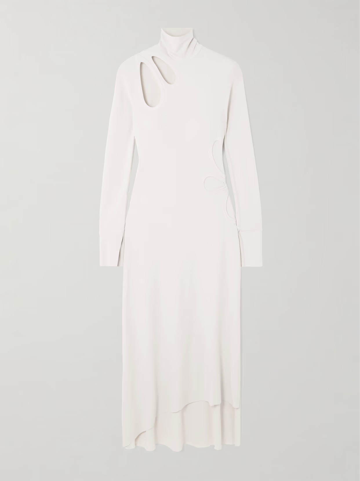 Victoria Beckham - Cutout Asymmetric Stretch-jersey Turtleneck Midi Dress - Off-white | NET-A-PORTER (US)