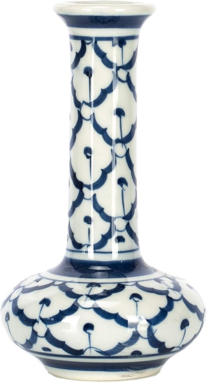 Pineapple Long Neck Blue and White 5 inch Porcelain Ceramic Little Bud Vase | Amazon (US)