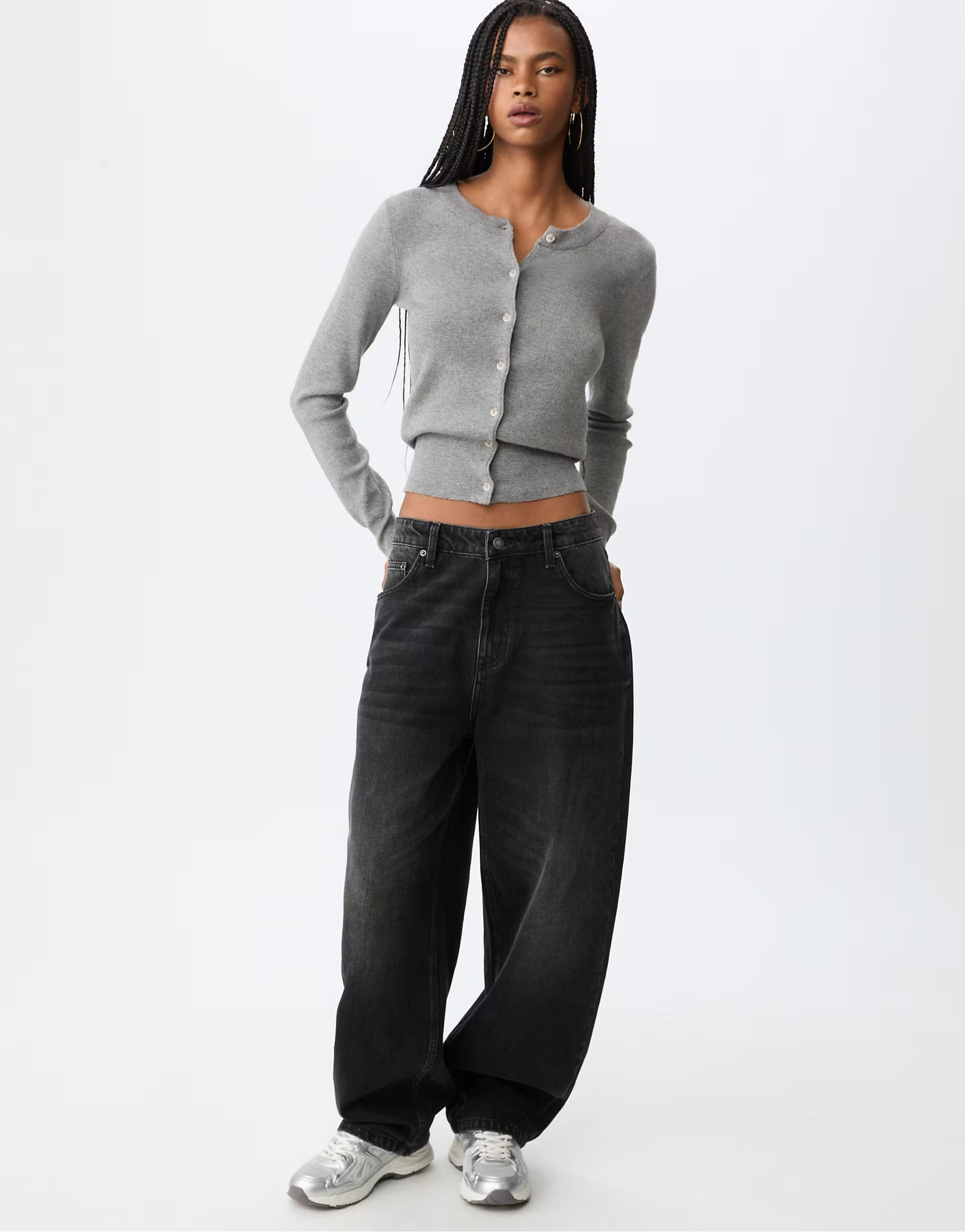 Stradivarius - Gebreid vest met knopen in grijsmelange | ASOS (Global)