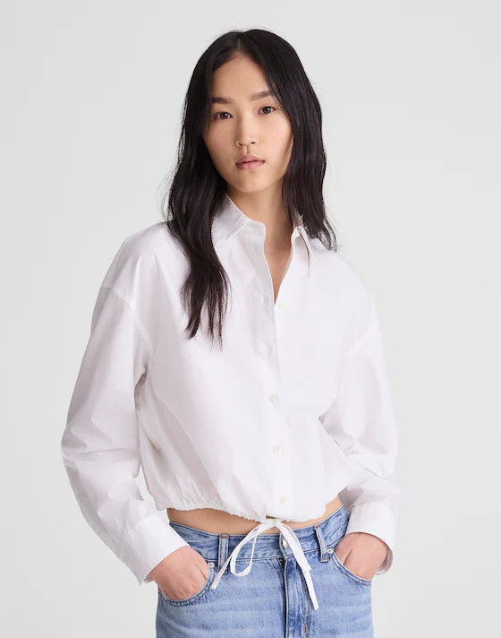 Drawstring Button-Up Shirt in Poplin | Madewell