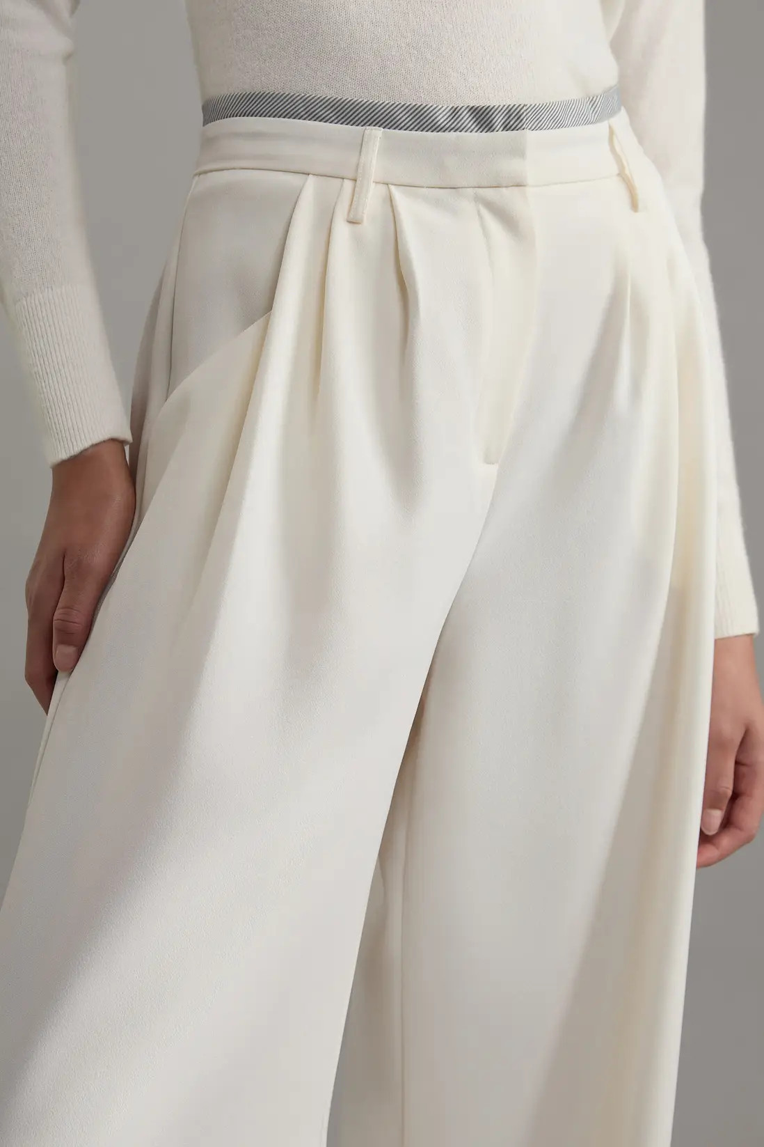 Trousers | Tailored Crepe Pleat Detail Wide Leg Trousers | KarenMillen | Karen Millen UK + IE + DE + NL
