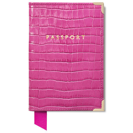 Passport Cover in Deep Shine Hibiscus Small Croc | Aspinal of London
