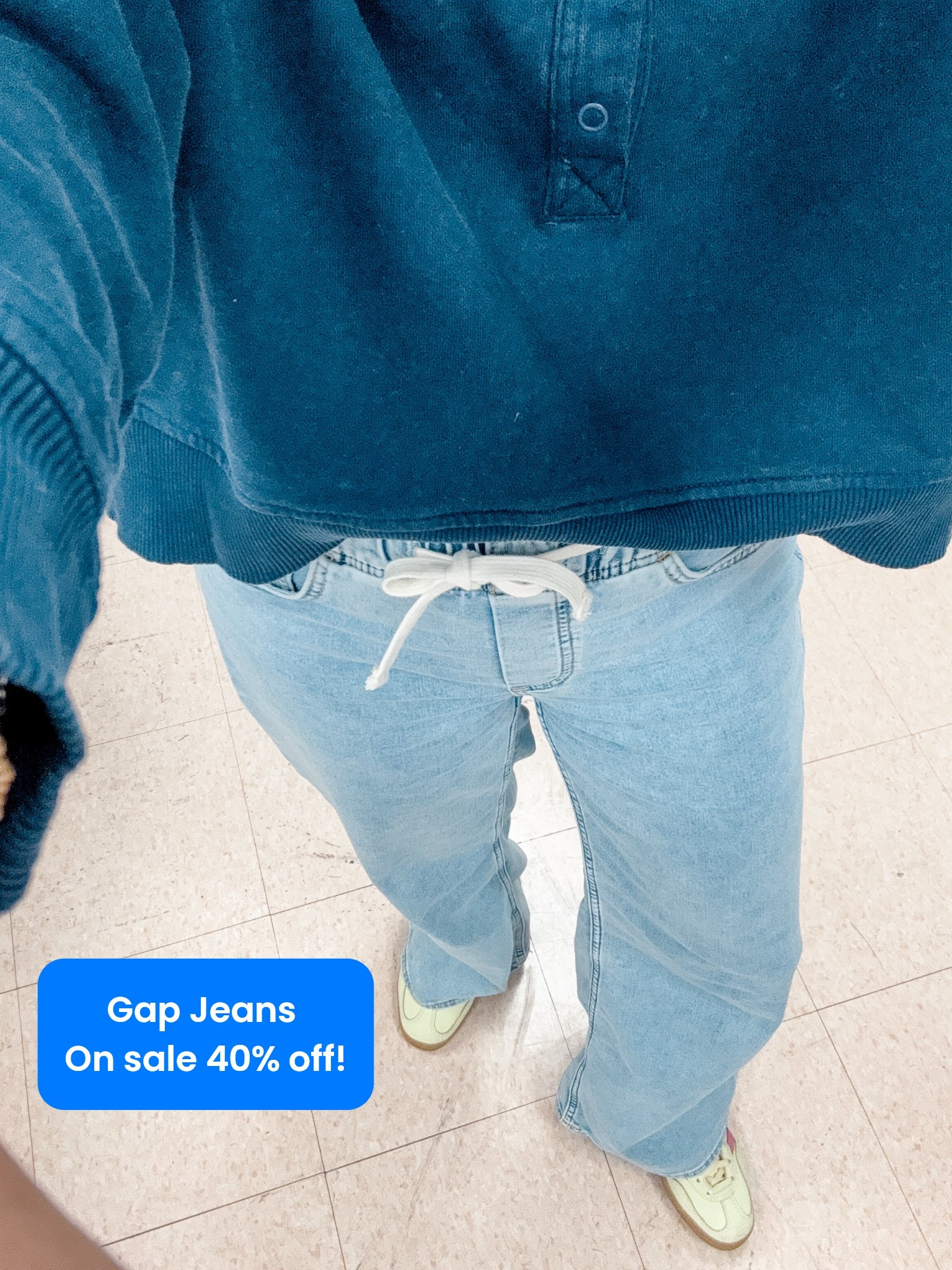 Gap jeans 
So so soft and comfy!!! 
Wearing xs- drawstring pull on 

#LTKdayinmylife #LTKOver40 #LTKSaleAlert