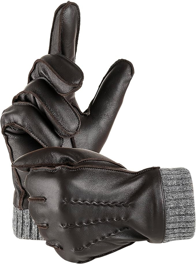 Winter Warm Genuine Leather Gloves, Cashmere Lined Driving Motorcycle Gloves for Men | Amazon (US)