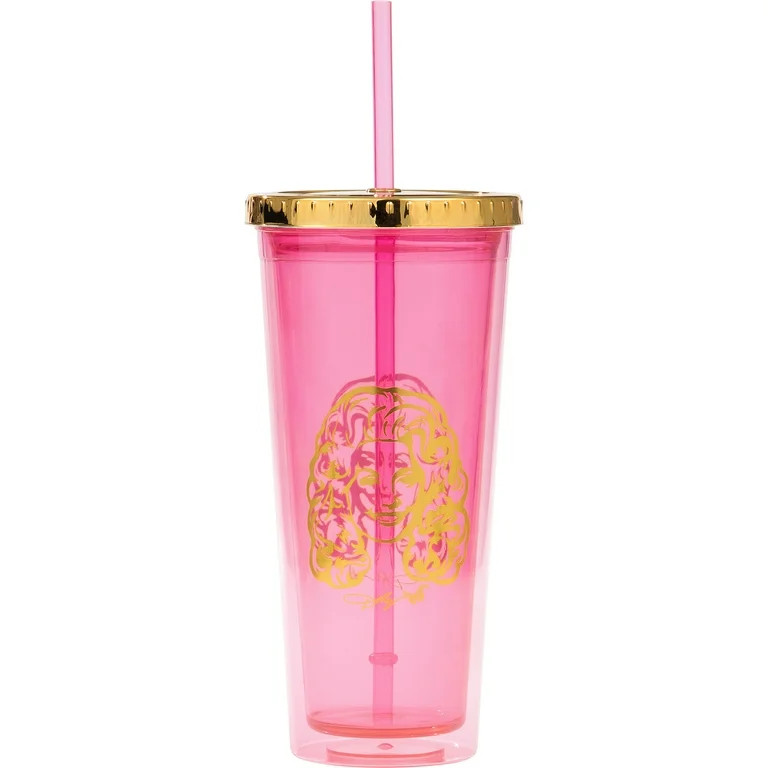 Dolly Parton Christmas 16 Ounce Pink Tumbler with Gold Lid and Straw - Walmart.com | Walmart (US)