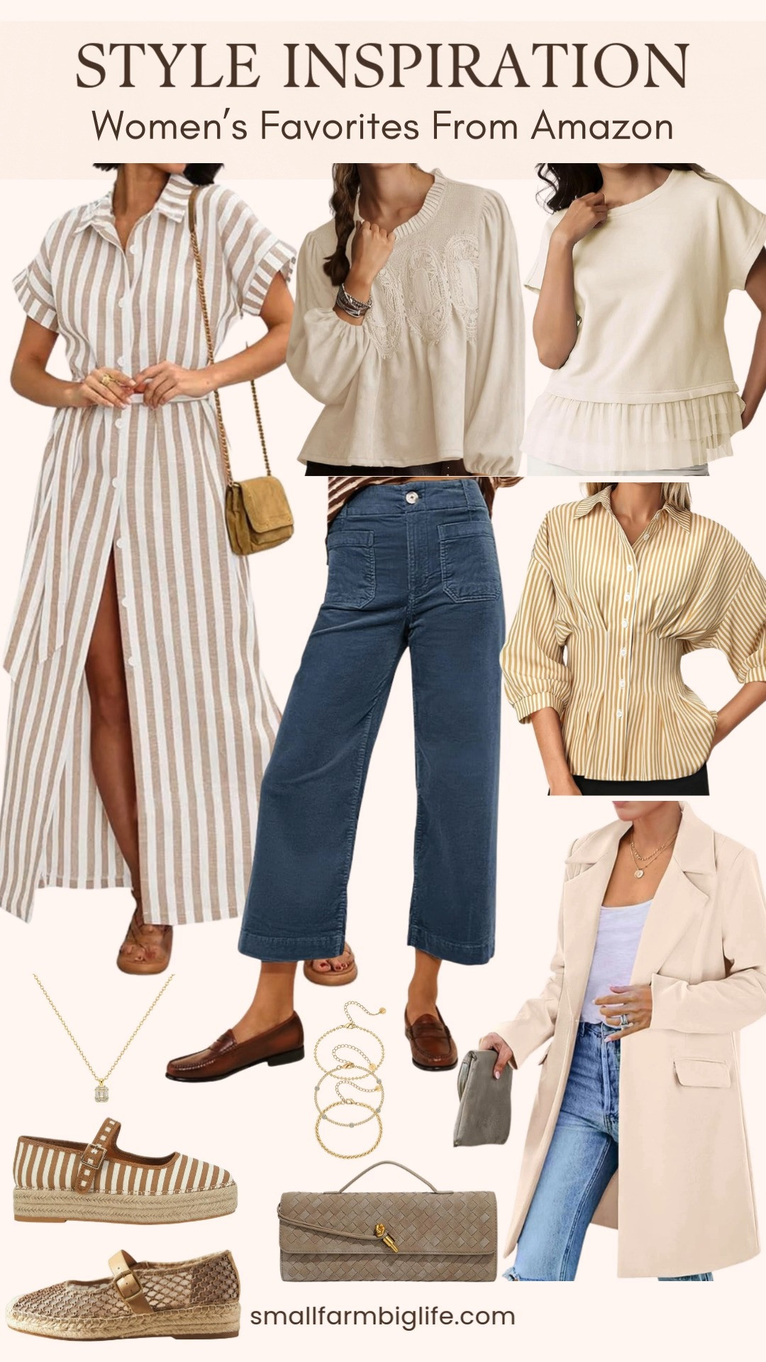 Style inspiration with timeless neutrals from Amazon 🤍
Soft stripes, easy layers, and woven textures paired with gold jewelry for a look that feels polished yet effortless. These are versatile pieces you can dress up or down all season long ✨ 

 #LTKootd #LTKOver40