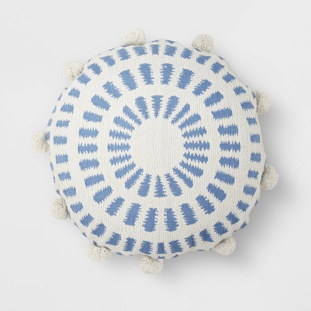 Round Pom Throw Pillow Blue/White - Opalhouse&#8482; | Target