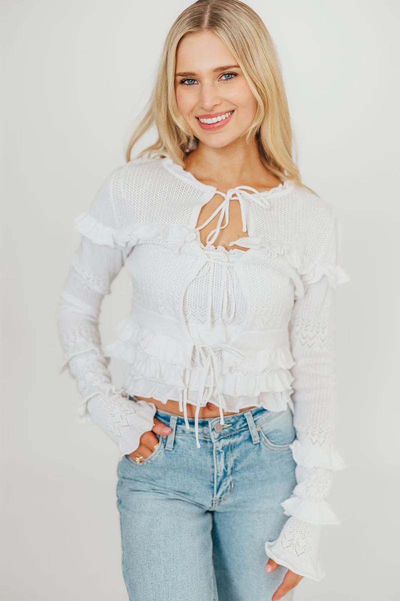 Zayne Cardigan and Strapless Tube Top And Sweater Set in Off White | Worth Collective