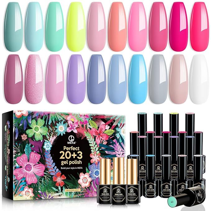 MEFA Gel Nail Polish Set 23 Pcs with Gift Box, Pastel Nail Gel Kit Cotton Candy Colors with No Wi... | Amazon (US)