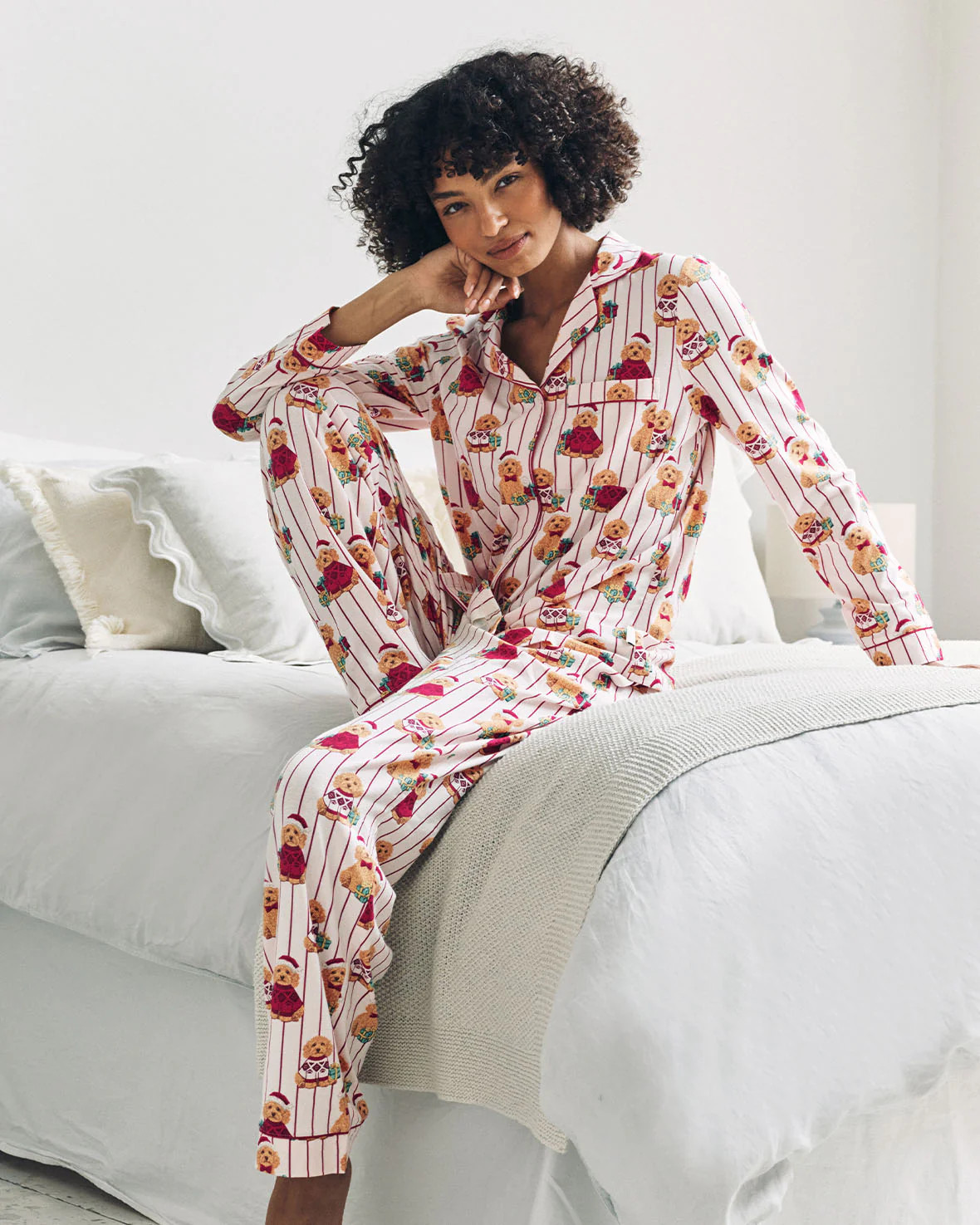 Organic Cotton Chip the Christmas Cockapoo Dog Print Long Pyjama Set | Chelsea Peers NYC