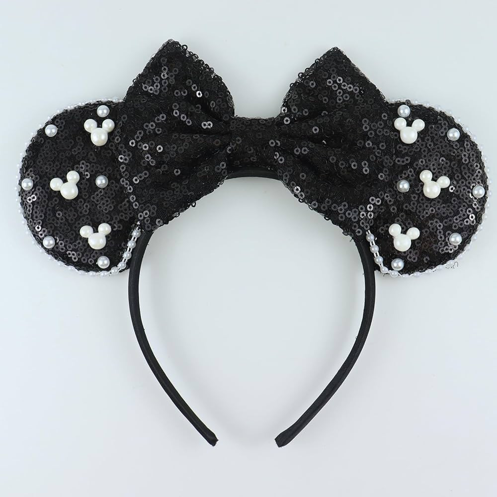 Mouse Ears Headband with Pearl, Black Sequins Mouse Ears Headbands for Halloween Costume, Princes... | Amazon (US)