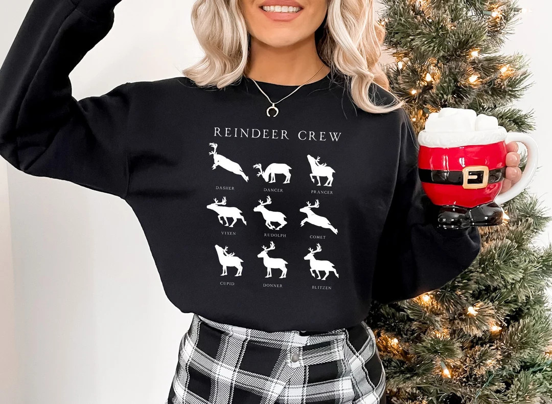 Christmas Reindeer Crew Names Shirt - Etsy | Etsy (US)