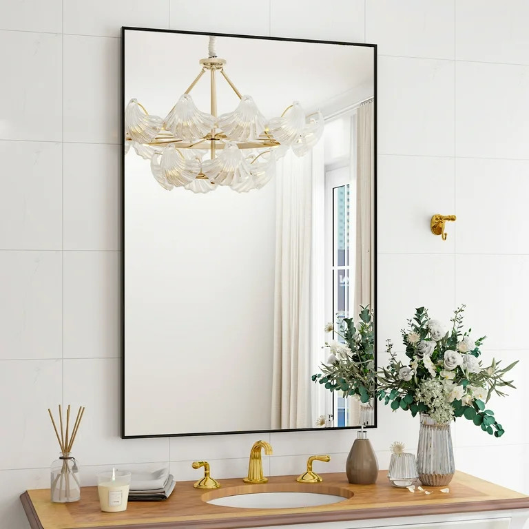 Beautypeak 26"x38" Bathroom Wall Mirror with Rectangular Metal Frame, Black - Walmart.com | Walmart (US)