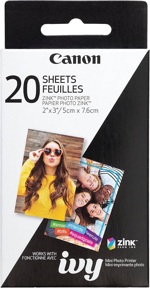 Canon IVY ZINK photo printer paper, 20 sheets, White - 3214C001 | Amazon (CA)