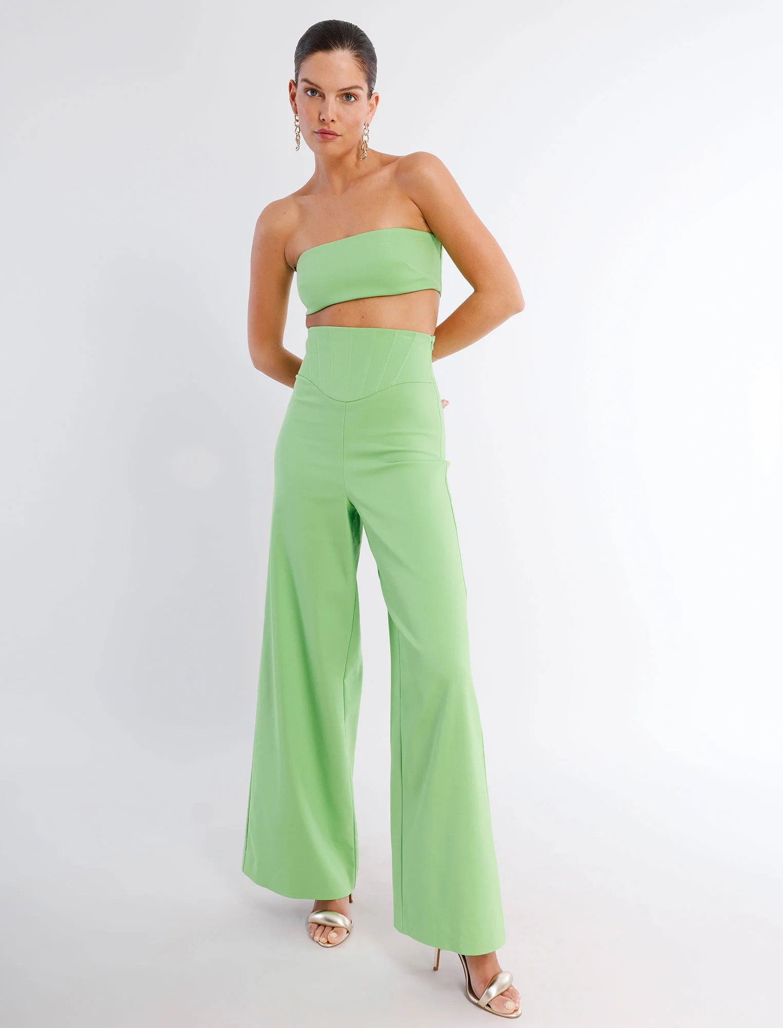 BCBGMAXAZRIA x Maeve Reilly | Green Melrose Trouser | BCBG Max Azria 