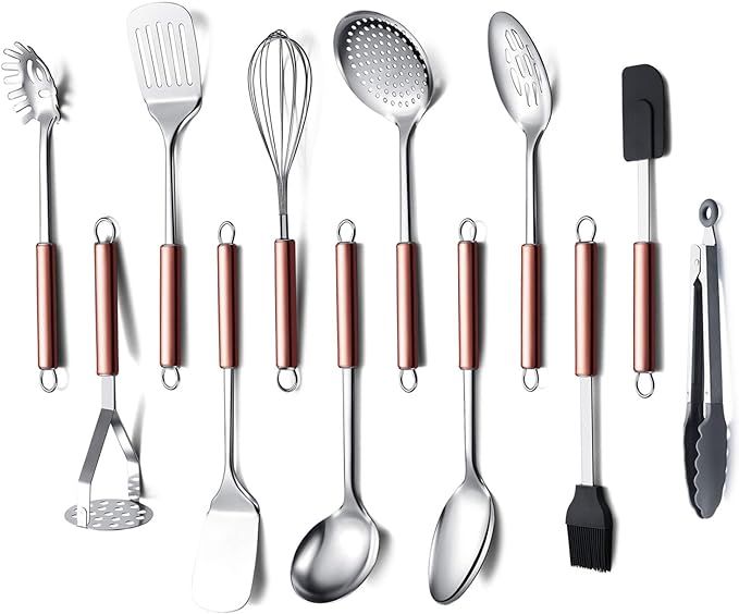 Cooking Utensil Set, 12 Piece Stainless Steel Kitchen Utensil Set, Kitchen Gadgets Cookware Set, ... | Amazon (US)