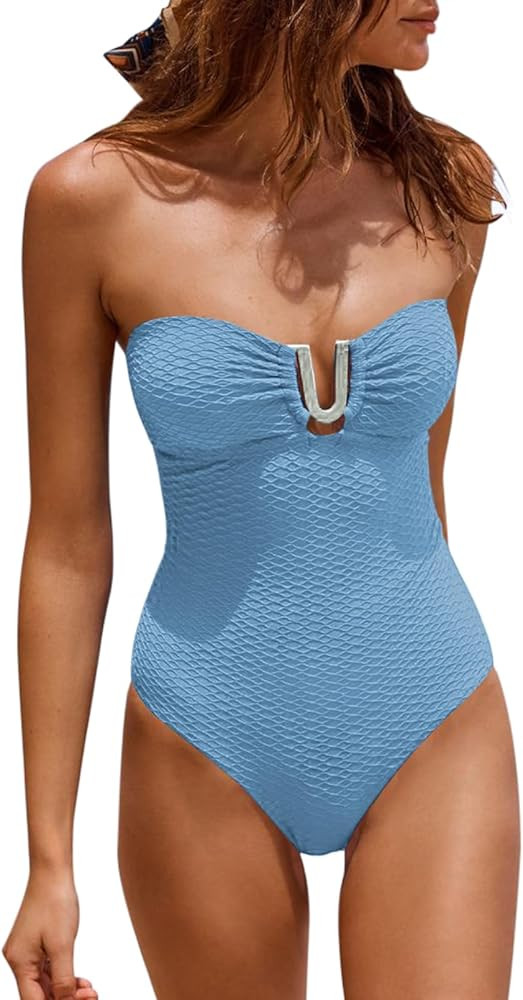 Pink Queen Women's One Piece Swimsuit High Cut Tummy Control Bathing Suit Adjustable Spaghetti St... | Amazon (US)