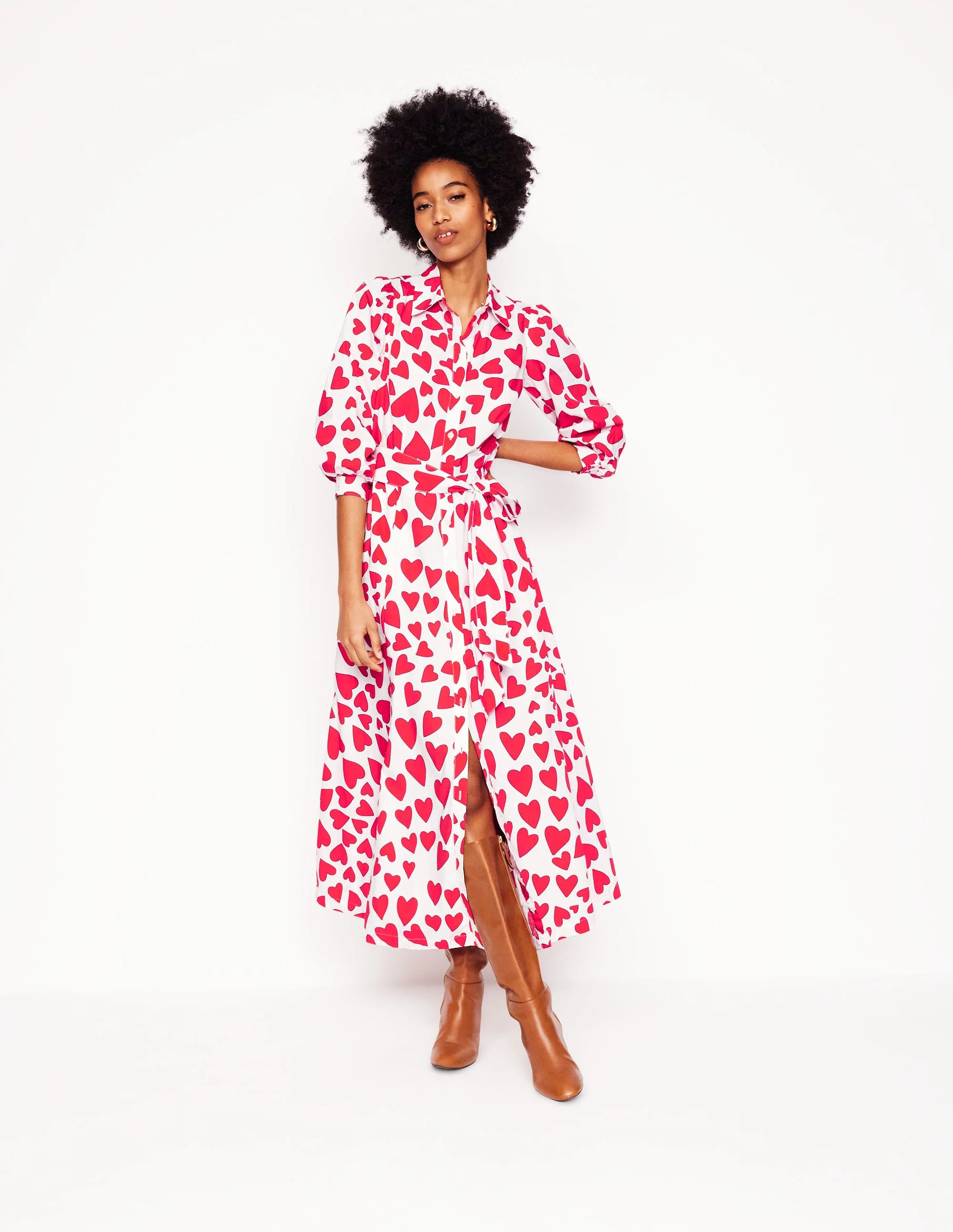Clara Cotton Shirt Dress-Ivory, Heart Cluster | Boden (US)