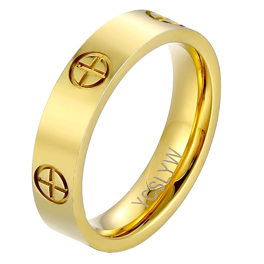 Ladies Stainless Steel Ring Love Friendship Ring Golden high polishing, low allergy Wedding Jewel... | Amazon (US)