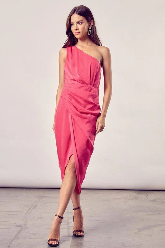 Talian One Shoulder Midi Dress - Paradise Pink | Petal & Pup (US)