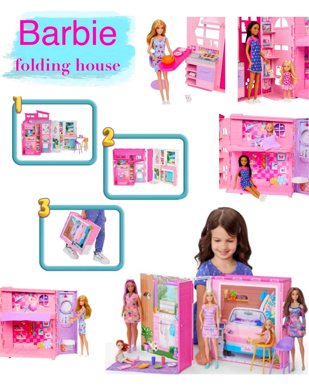 New! Barbie folding house. There are four play areas to spark storytelling -- a kitchen, bathroom, loft bedroom and movie corner -- as well as charming accessories for decorating. The Barbie Getaway House is a perfect gift for kids ages 3 years old and up! *doll not included 

#LTKmomlife #LTKKids #LTKSaleAlert