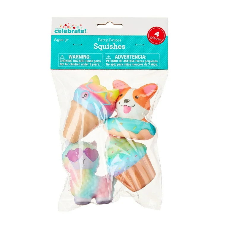 Multicolor Slow Rise Squishies Party Favors, 4 Pieces, by Way To Celebrate | Walmart (US)