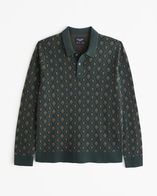 Pattern Long-Sleeve 3-Button Sweater Polo | Abercrombie & Fitch (US)