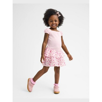The Children's Place Toddler Girls Short Sleeve Floral Tiered V-Waist Dress Pink 4T | Target