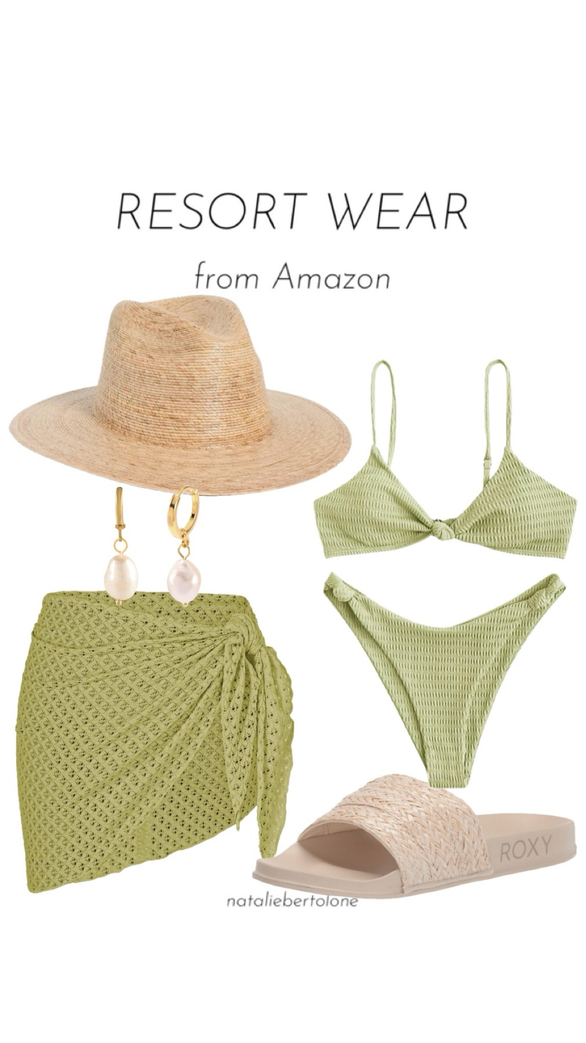 resort wear from amazon! green bikini and coverup. lack of color straw hat. spring break outfits. vacation outfits  

#LTKstyletip #LTKswim #LTKfindsunder50