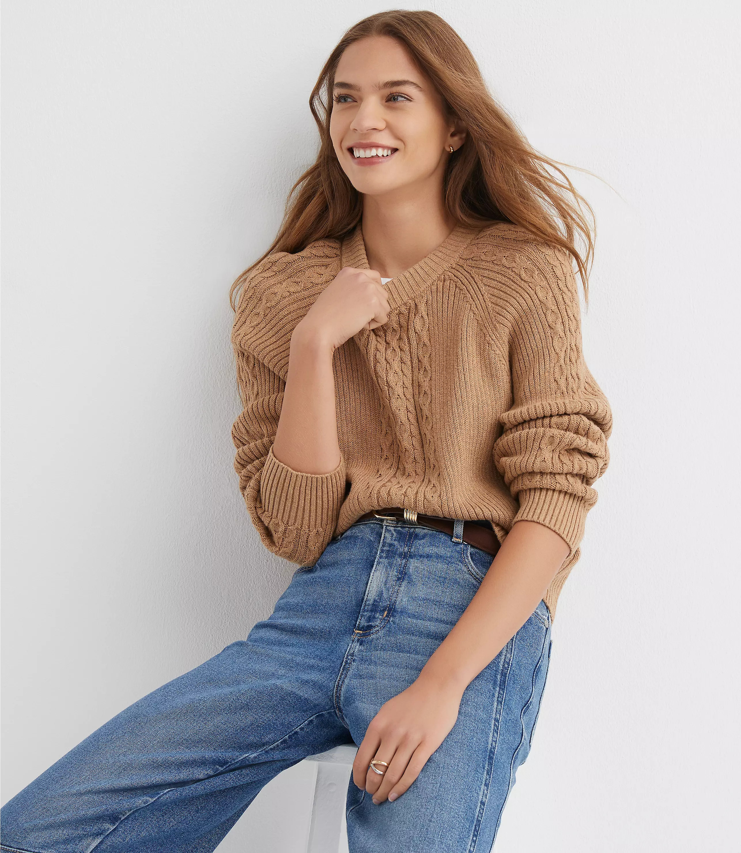 Ribbed Cable Sweater | LOFT