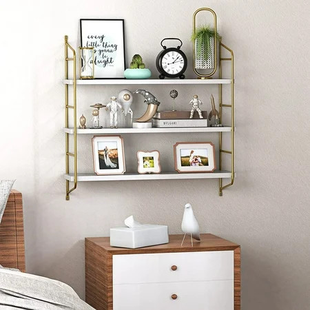 Floating Shelves Wall Shelves 3 Boards Adjustable White and Gold Shelf for Living Room Bedroom Bathr | Walmart (US)