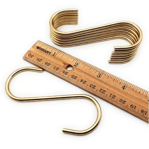 DaylyFav 7 Pack Solid Copper Brass S Hooks for Hanging Pans Pots Coffee Mugs Jeans Towels Bags Plants in Kitchen Rack Rail Closet Dorm Garden, Rounded-End Craftsmanship, Non-Magnetic | Amazon (US)