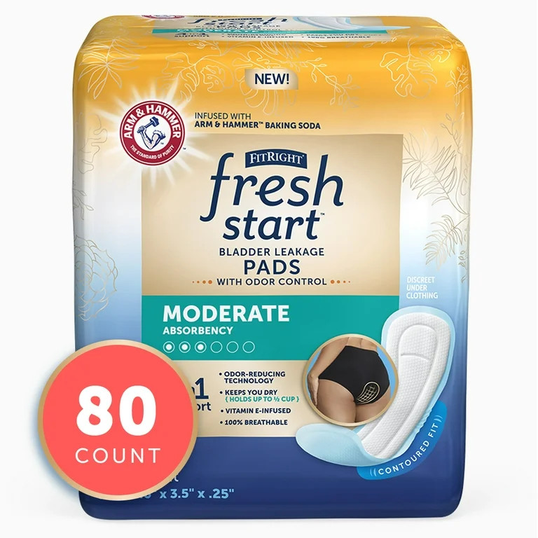 FitRight Fresh Start Incontinence Pads for Women, Moderate Absorbency, 80 ct - Walmart.com | Walmart (US)