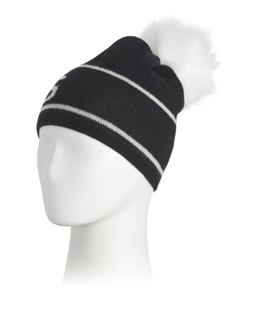 Merino Wool Blend Apres Hat With Faux Fur Pom | TJ Maxx