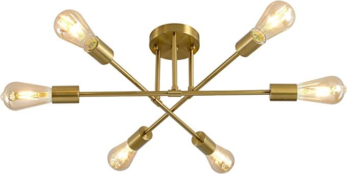 Mid Century Ceiling Light Fixture,Adjustable 6-Light Sputnik Chandelier,Semi-Flush Mount Pendant ... | Amazon (US)