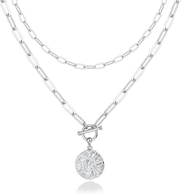 PAVOI 14K Gold Plated Layering Necklaces | Stylish Minimalist Design Pendant Necklaces | Bar, Cir... | Amazon (US)