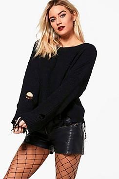 Distressed Hem Crop Jumper | Boohoo.com (US & CA)