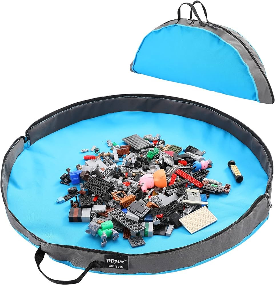 Toy Storage Bag and Play Mat for Building Bricks & Blocks - Portable Zipper Toy Storage Bag - Des... | Amazon (US)