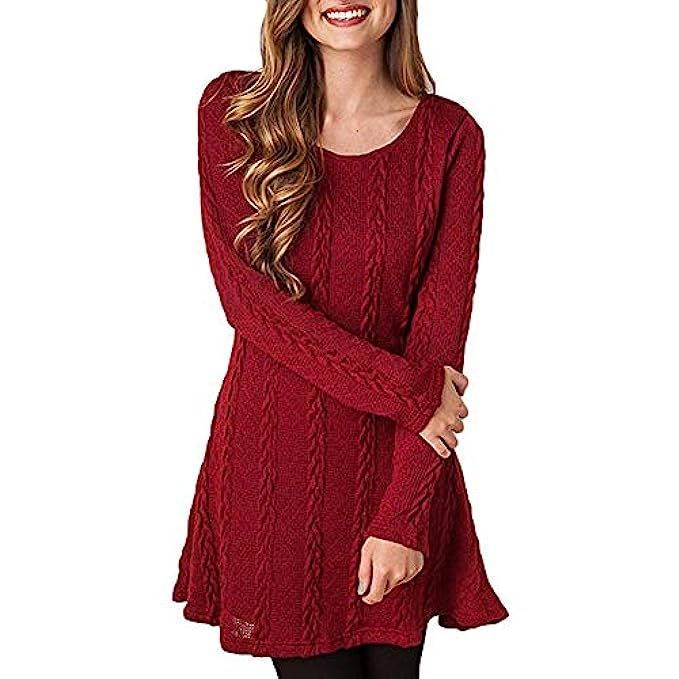 HAPEE Sweater Dresses Tunic for Women, Long Sleeve Crewneck Knit Pullover Sweater | Amazon (US)