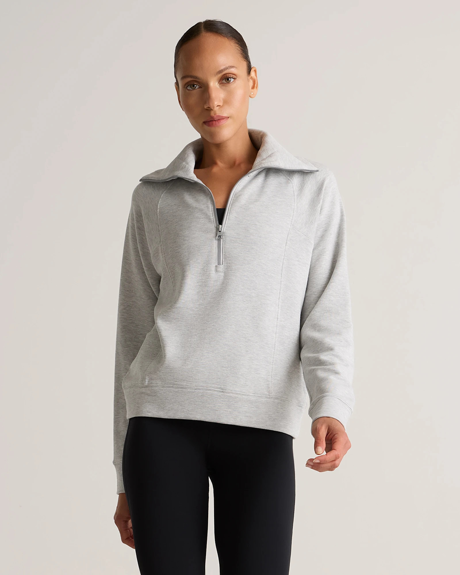 Quince | Women's SuperSoft Fleece Half Zip in Heather Grey, Size Medium, Lenzing Modal | Quince