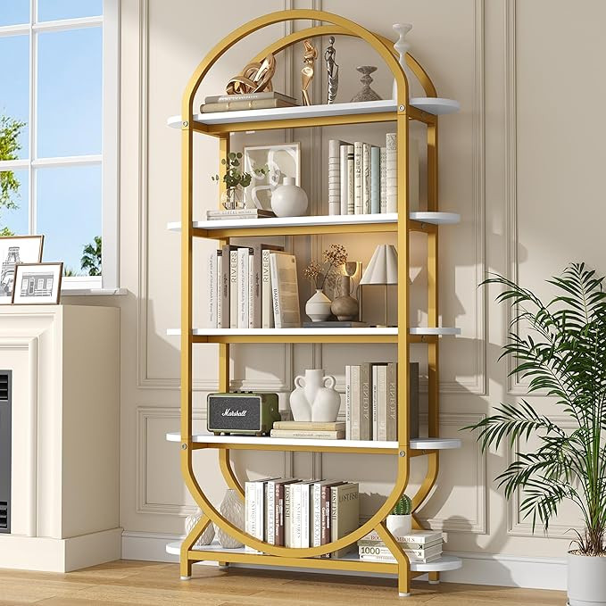 Semoic Tall Bookshelf Arched Bookcase, Modern 5-Tier Book Shelves with Storage Organizer - Indust... | Amazon (US)