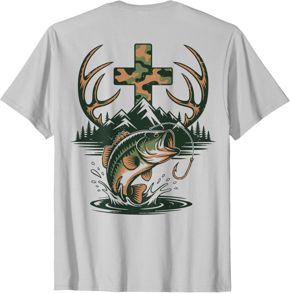 Youth Camo Faith Hunting Fishing Cross Fisherman Christian T-Shirt | Amazon (US)