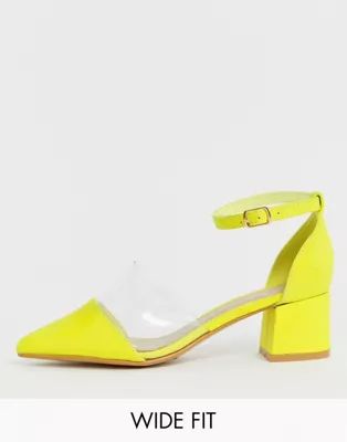 Truffle Collection Wide Fit Transparent Pointed Heels in neon | ASOS (Global)
