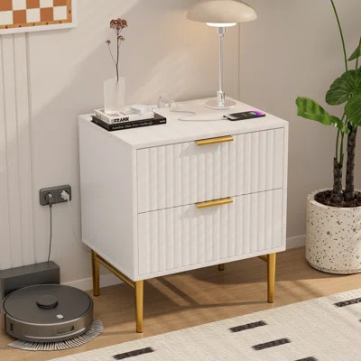 Gyda Modern 2-Drawer Nightstand with Charging Station,USB Port,Bedside Table with Gold Handle and Legs | Wayfair North America