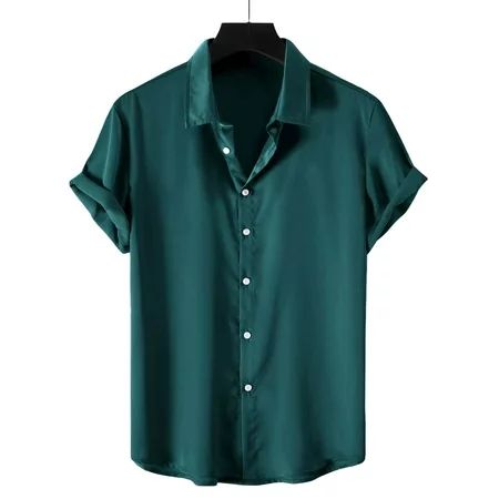 Dark Green Men Button Through Solid Shirt Casual L(8/10) S035E | Walmart (US)