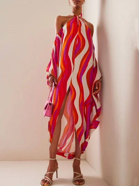 Vacation Loose Striped Halter Dress | Stylewe