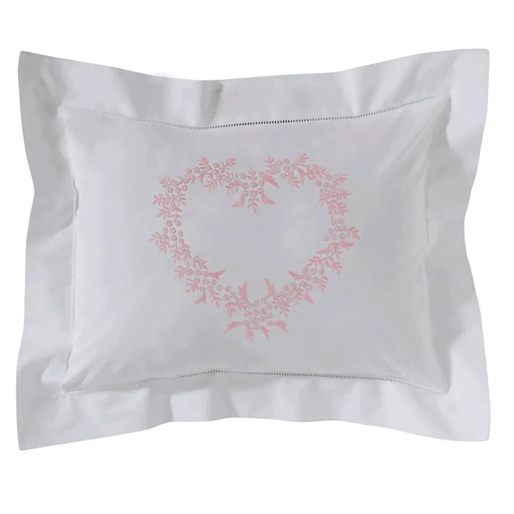Boudoir Pillow Cover, Flange, Hand Embroidered with Hem Stitch | Jacaranda Living