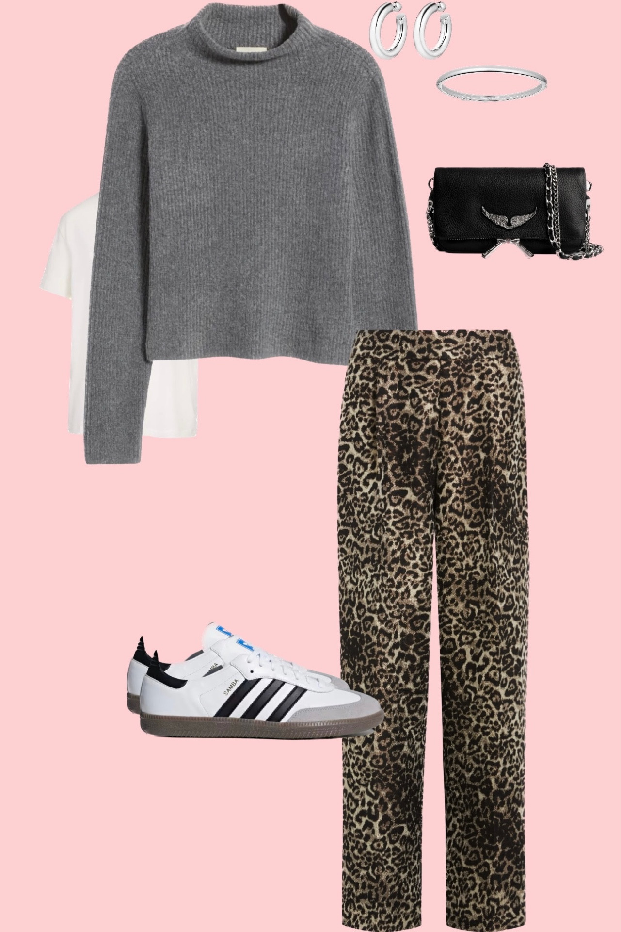 leopard pants + sambas fit!!
super chic but casual day to day fit.
love love a layered sweater and t-shirt where the end of the shirt pokes out! colors fit so well w shoes :)

#LTKstyletip #LTKMostLoved #LTKsalealert